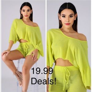 Neon yellow shorts set